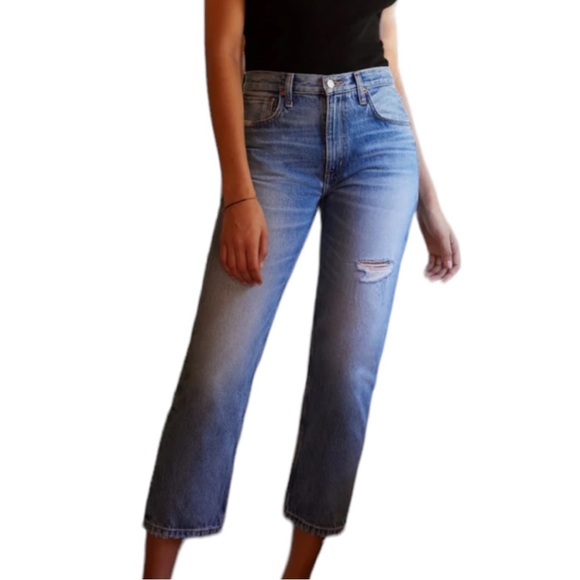 Etica Rhea Midrise Straight North Shore Cropped Jeans 29 Blue